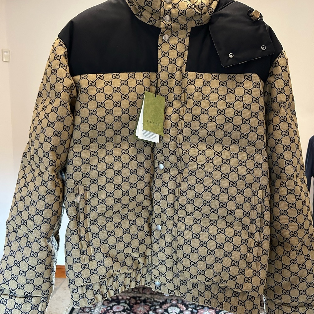 Men's Gucci GG canvas down puffer jacket size 52/extra large made in Italy - Picture 2 of 12